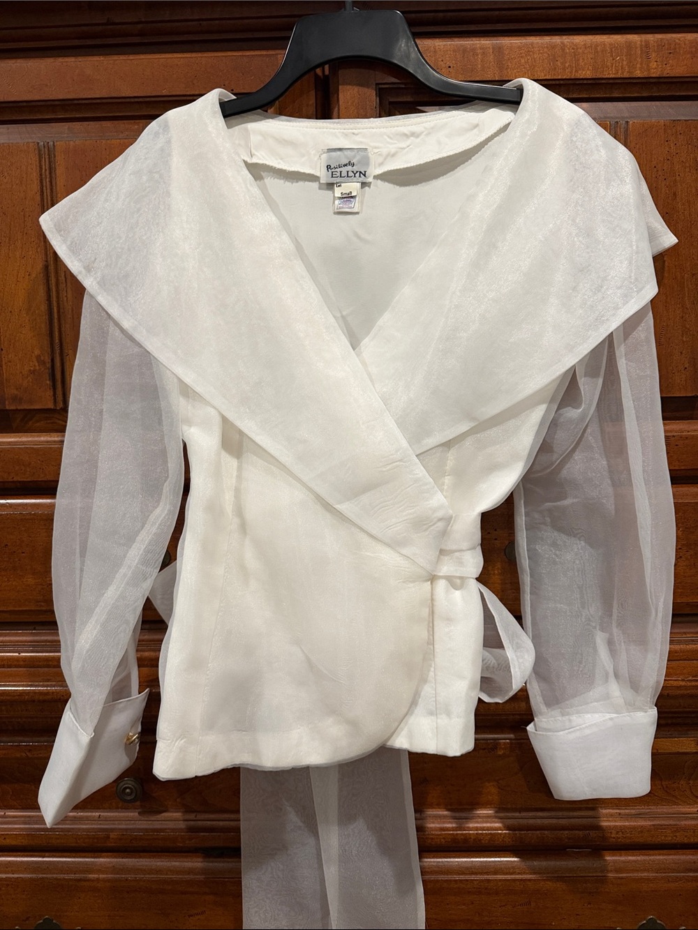 Positively Ellyn Vintage White Sheer Wrap Blouse Size Small S